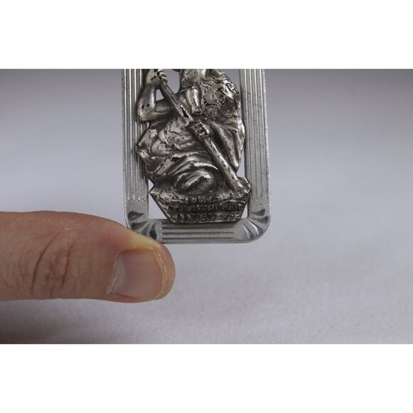 Vintage St Christopher car visor badge, metal traveller protection patron saint - Picture 8 of 8